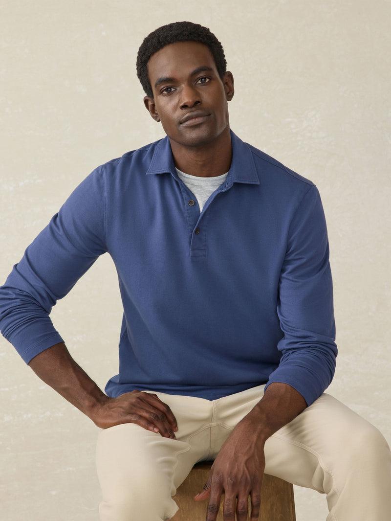 Long-Sleeve Field Knit Polo - Blue Nights Product Image