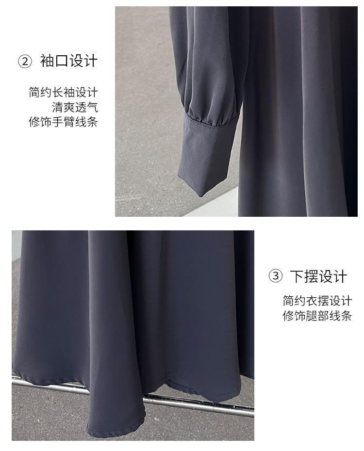 Puff-Sleeve Mock Neck Plain Maxi A-Line Dress Product Image