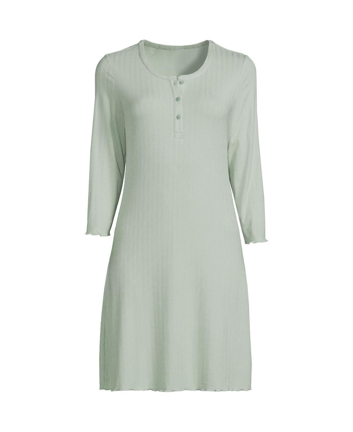 Lands End Womens Pointelle Rib 3/4 Sleeve Knee Length Nightgown Product Image