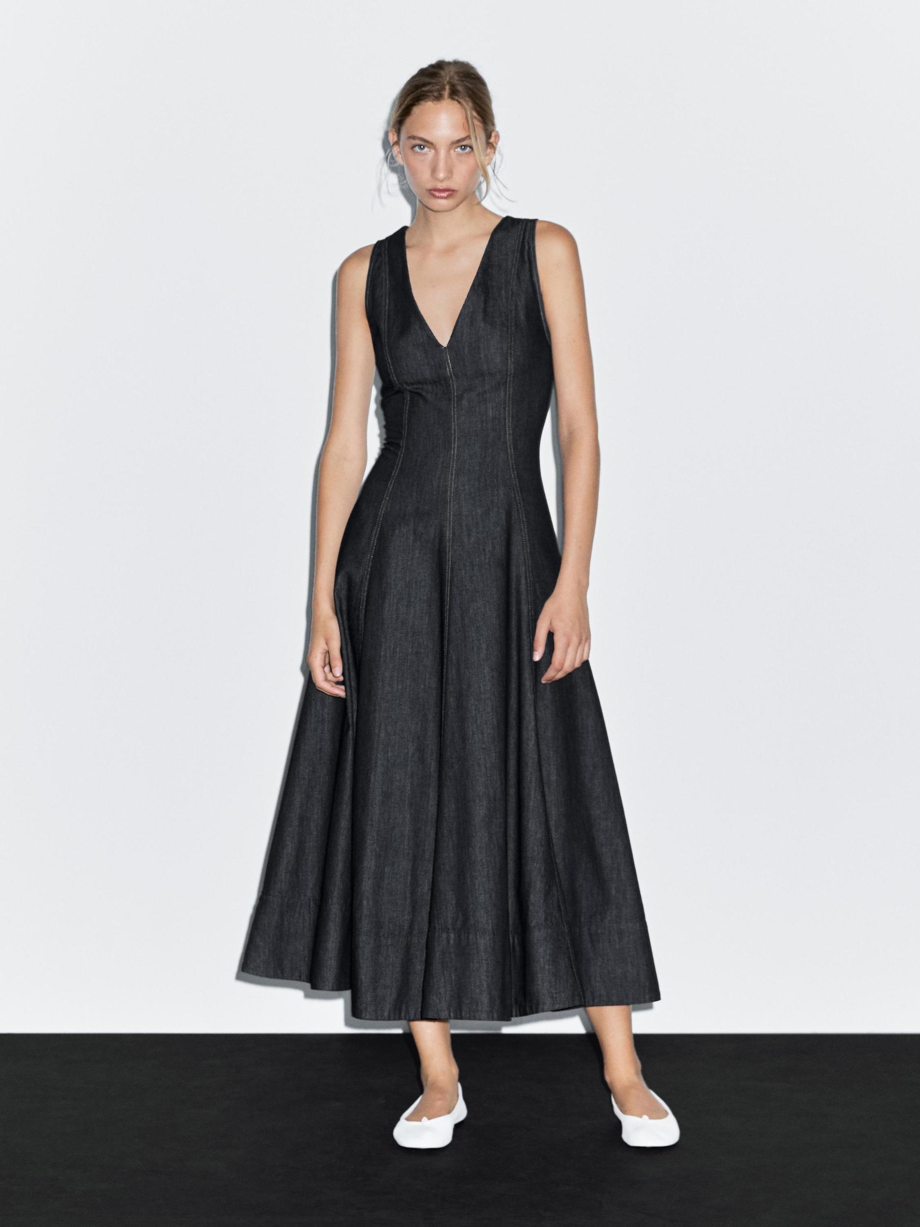 Denim midi dress with seam details Product Image