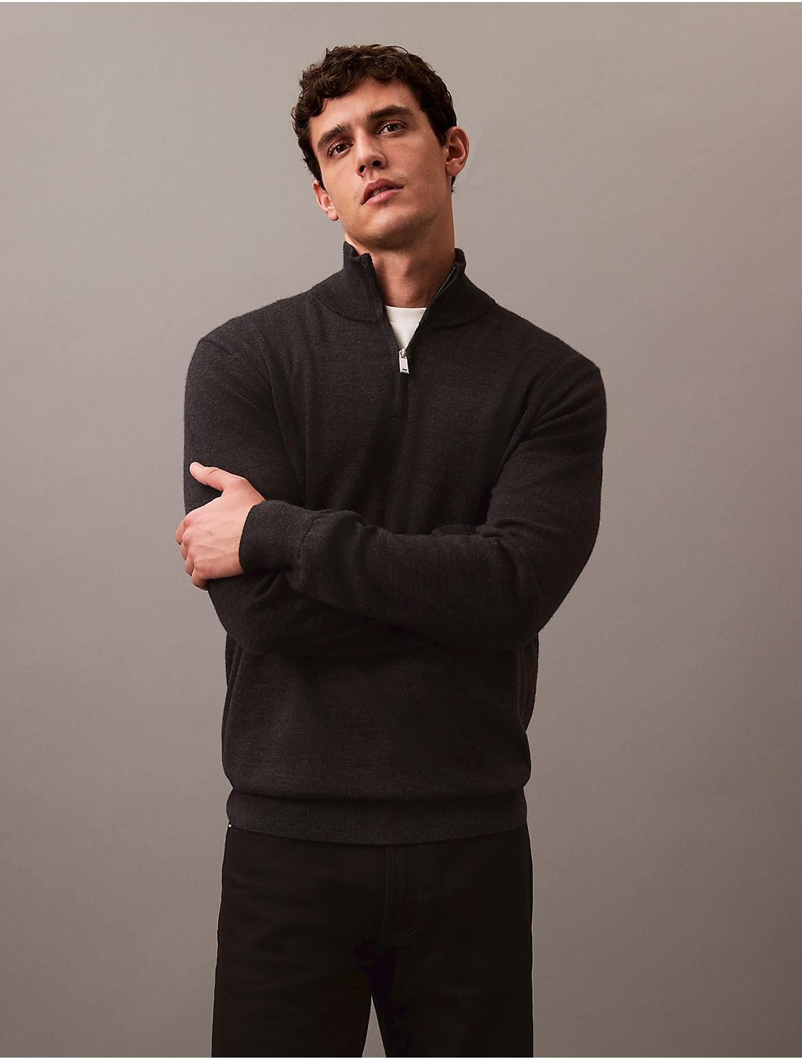 Calvin Klein Men's Extra Fine Merino Wool Blend Quarter Zip Sweater - Brown - XS Product Image
