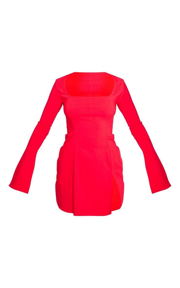 Red Stretch Woven Square Neck Pleated Shift Dress Product Image