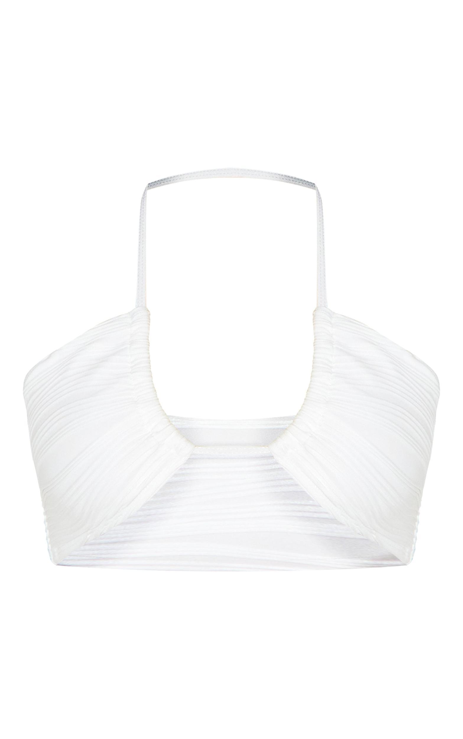 White Textured Halter Neck Bikini Top Product Image