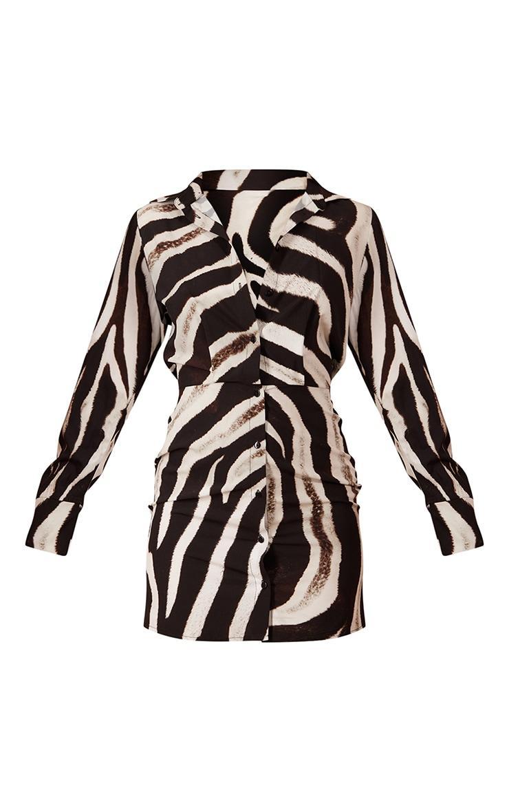  Monochrome Zebra Print Long Sleeve Shirt Dress Product Image