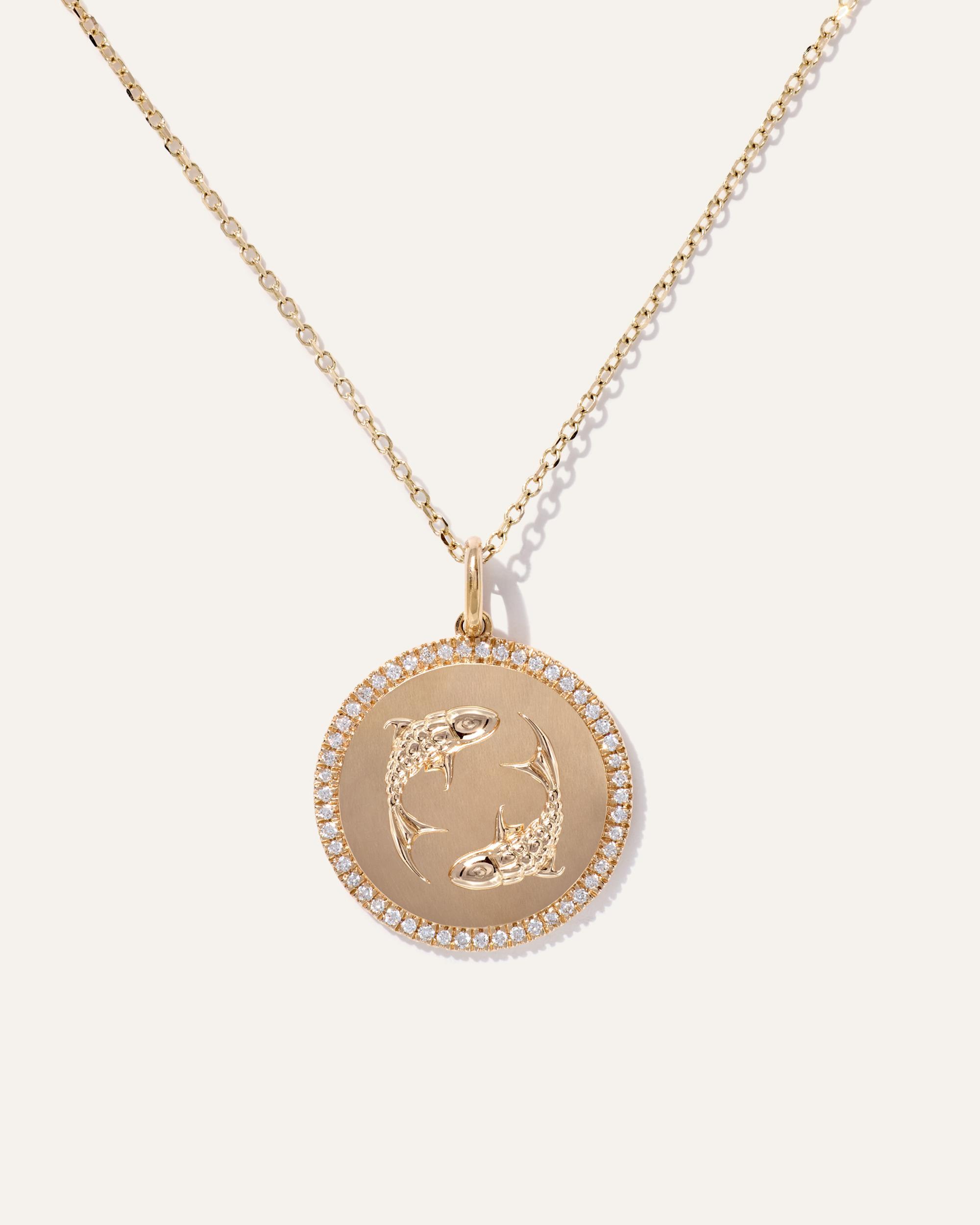 Quince | Women's 14K Gold Pave Zodiac Medallion Necklace Product Image