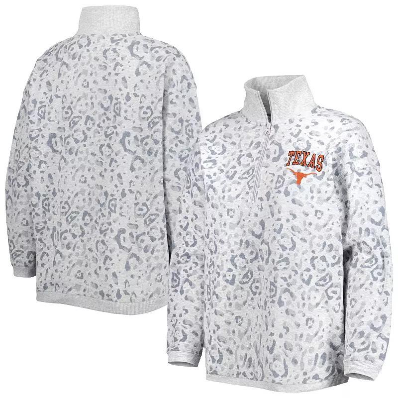 Women's Gameday Couture Heather Gray Texas Longhorns Leopard Quarter-Zip Sweatshirt, Size: Medium, Blue Product Image