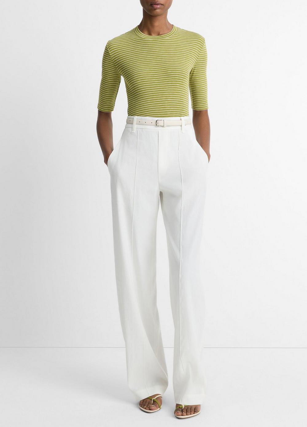 Womens Striped Cotton-Blend Elbow-Sleeve T-Shirt, Off White Combo, Size XXS Vince Product Image