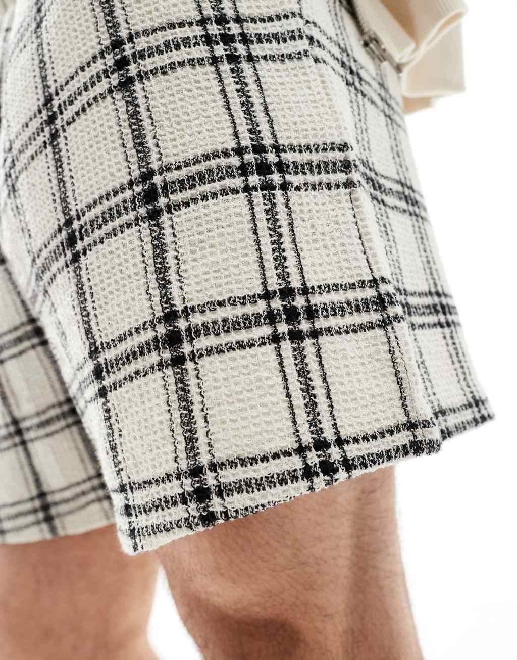 ASOS DESIGN waffle check shorts in ecru Product Image