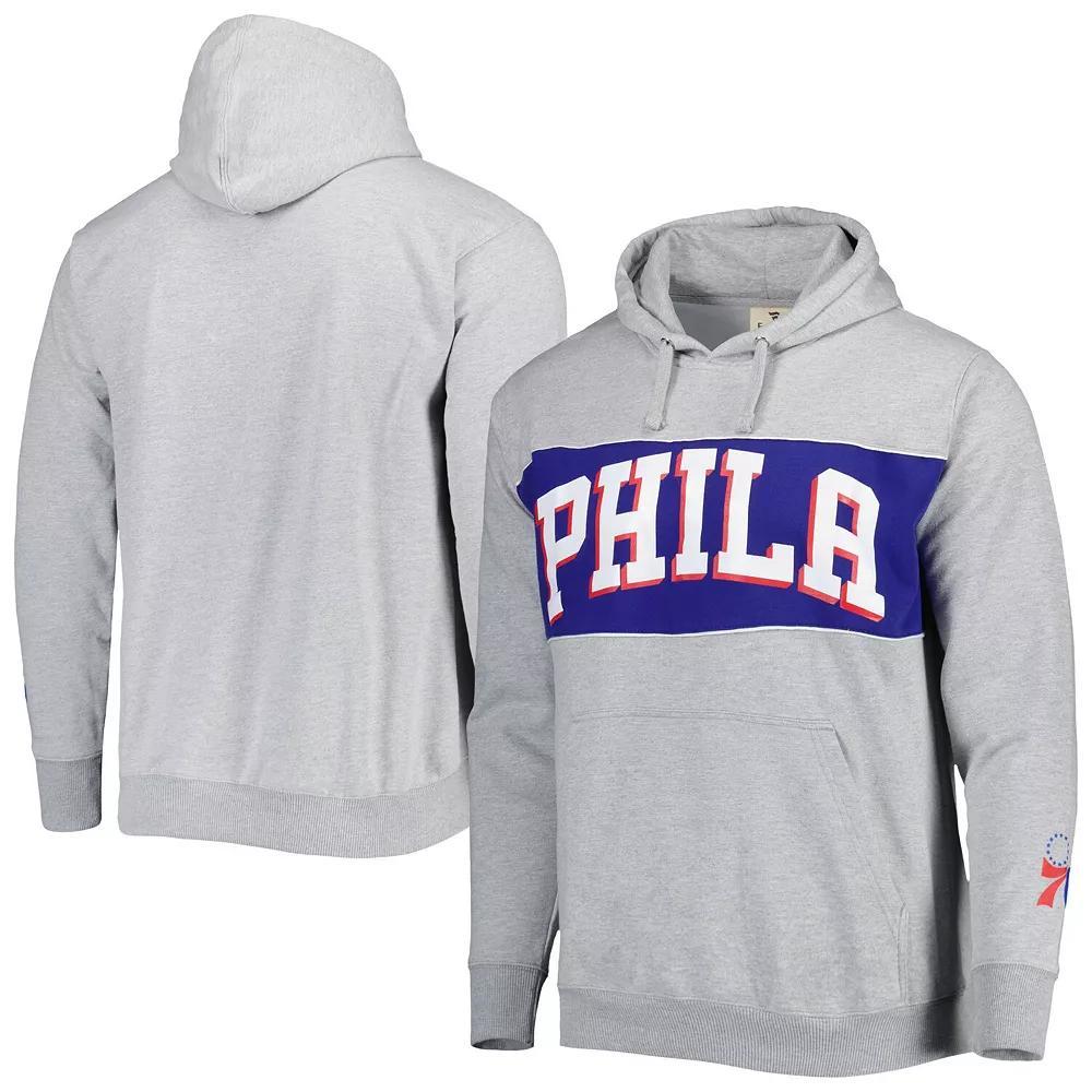 Men's Fanatics Branded Heather Gray Philadelphia 76ers Wordmark French Terry Pullover Hoodie, Size: 3XL, 76r Grey Product Image