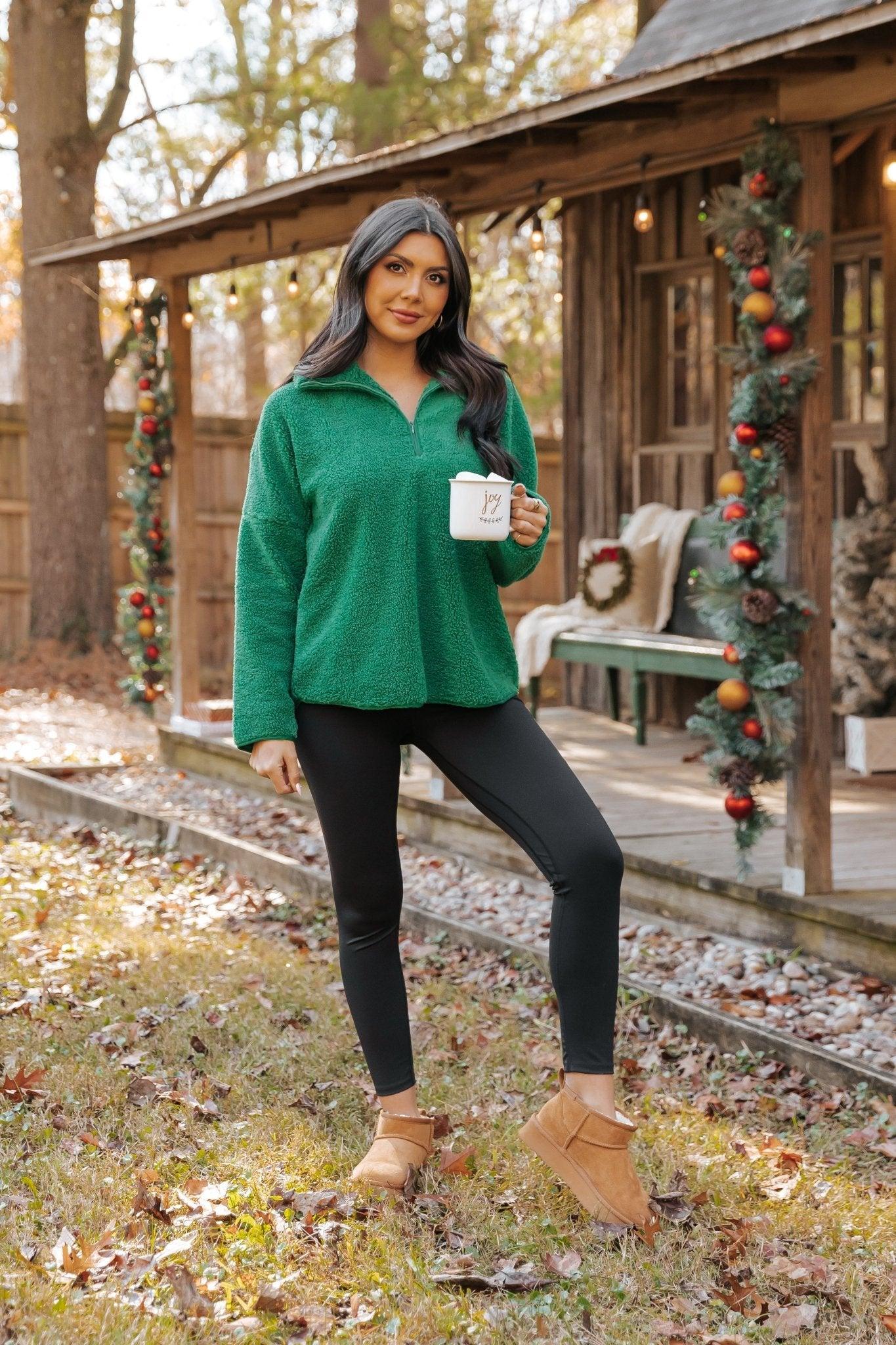 Green Sherpa Zip Up Jacket - FINAL SALE Product Image