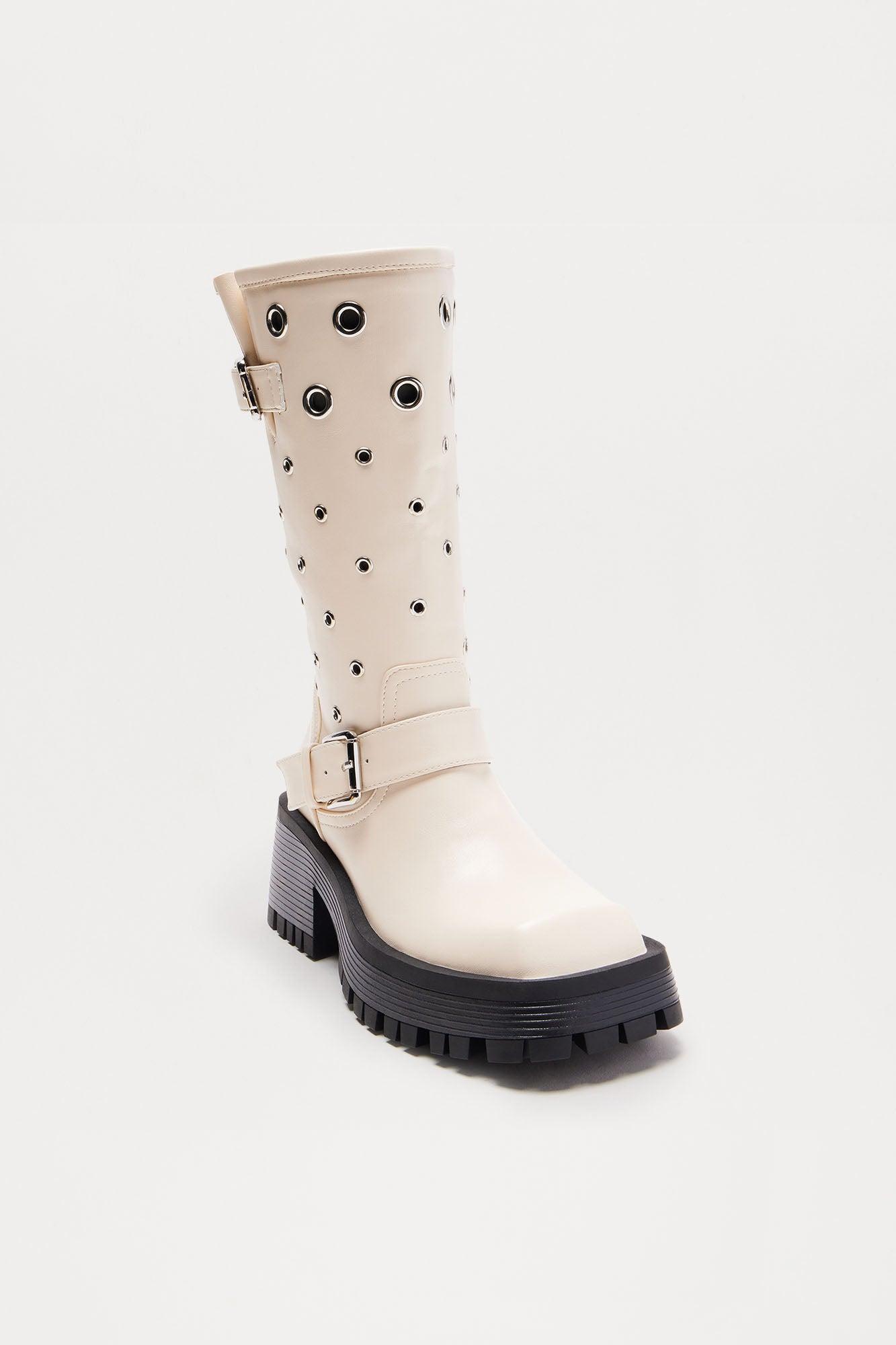 Rowley Grommet Knee High Boots - Off White Product Image