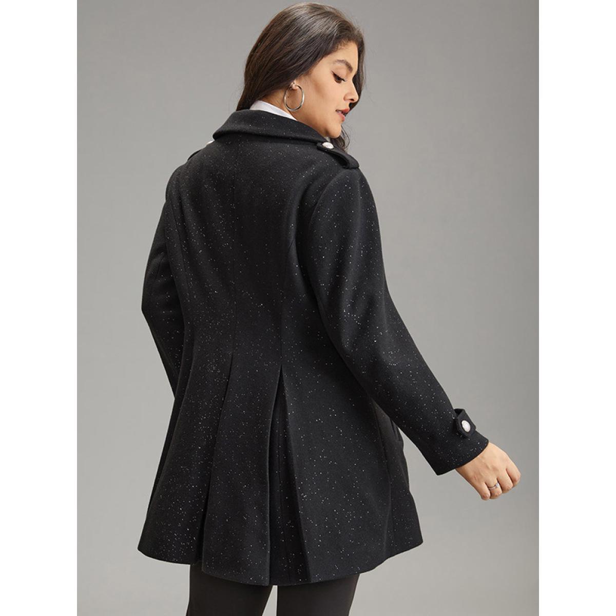 Plus Size Plain Sequin Button Through Plicated Detail Coat Women Black Casual Sequin Ladies Dailywear Winter Coats BloomChic 22-24/3X Product Image