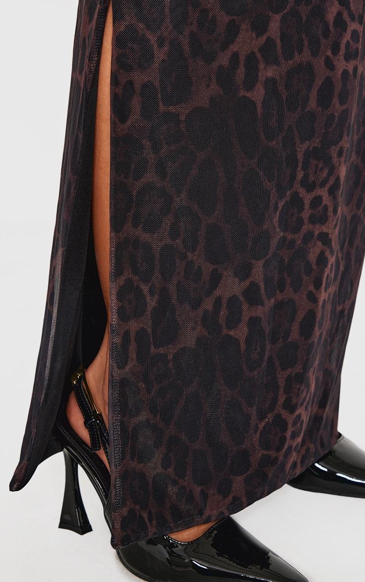 Leopard Print Mesh Printed Racer Neck Maxi Dress Product Image