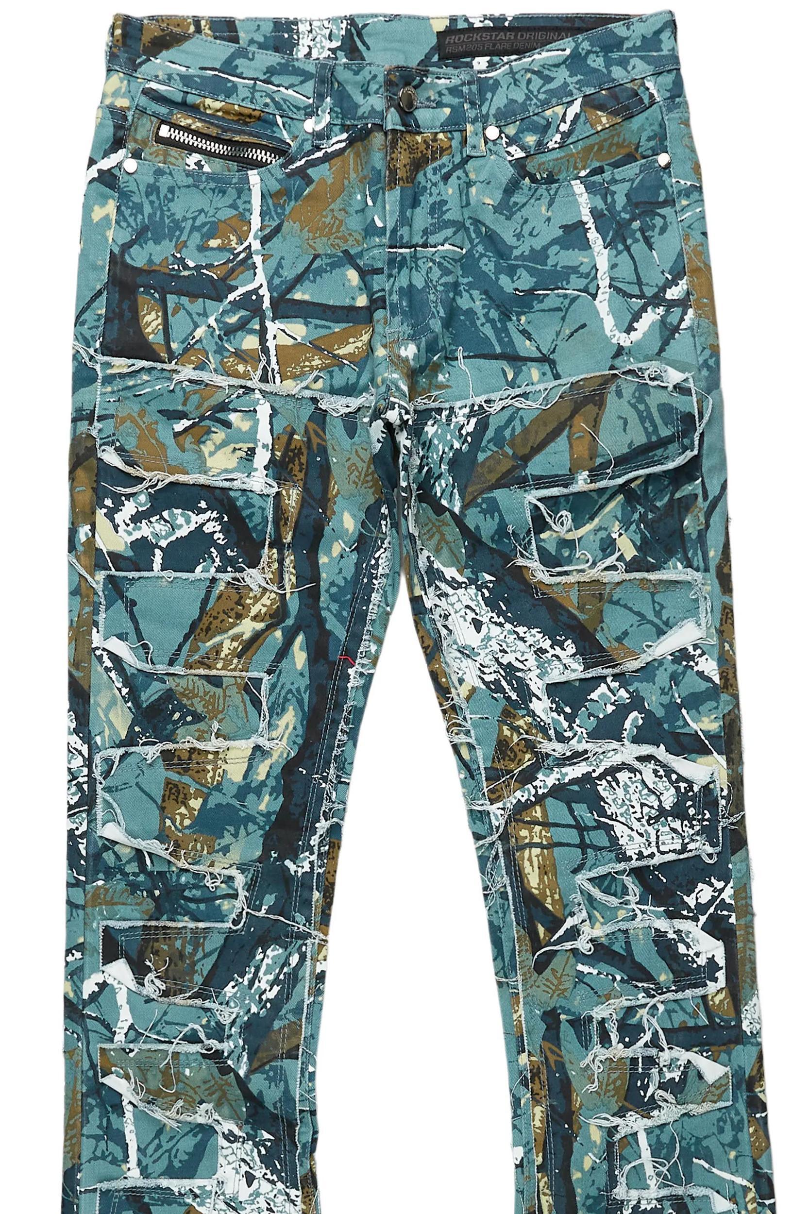 Shake Blue Tree Camo Stacked Flare Jean Male Product Image