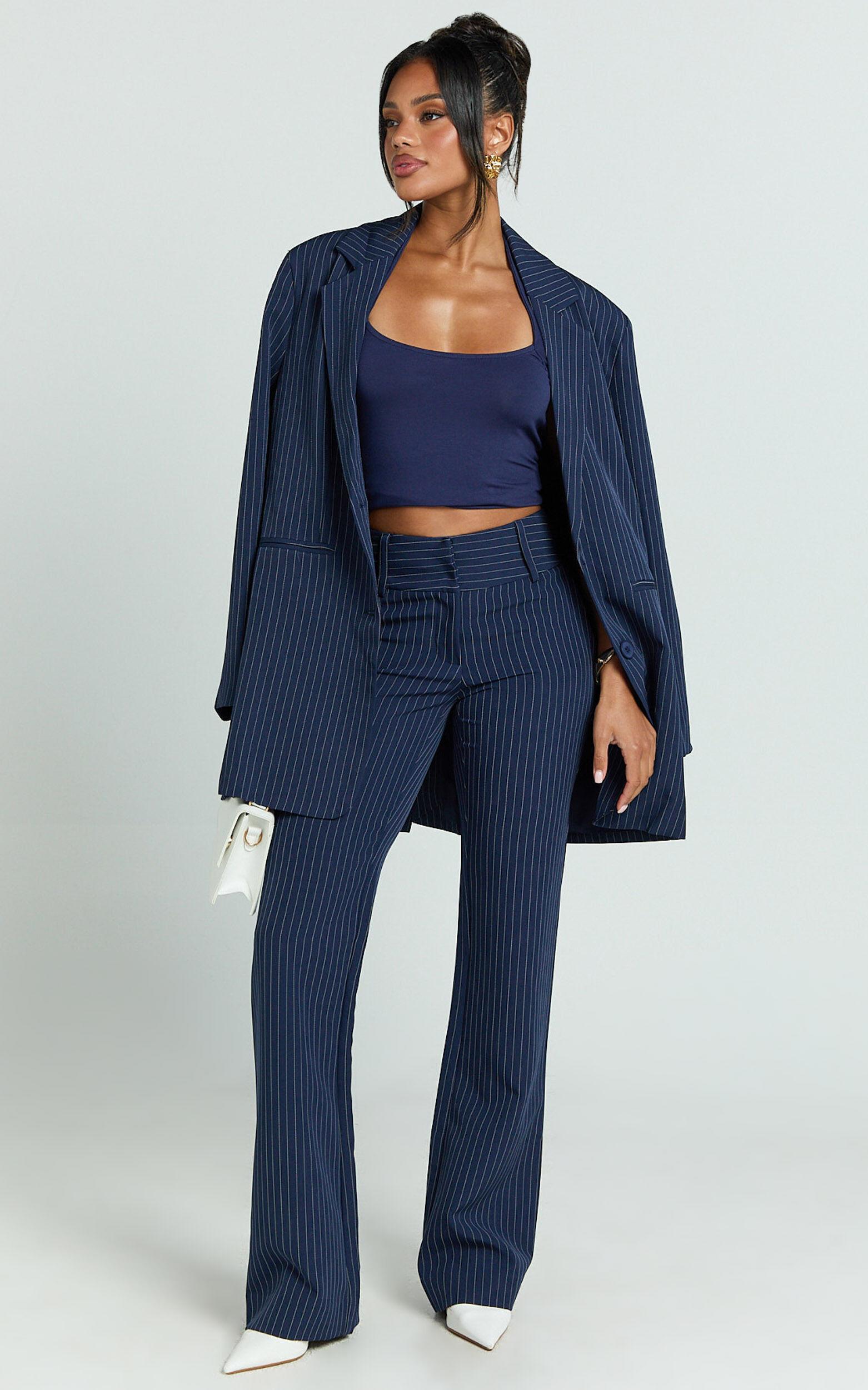 Elliot Pants - Mid Rise Pinstripe Bootleg Pants in Navy Product Image