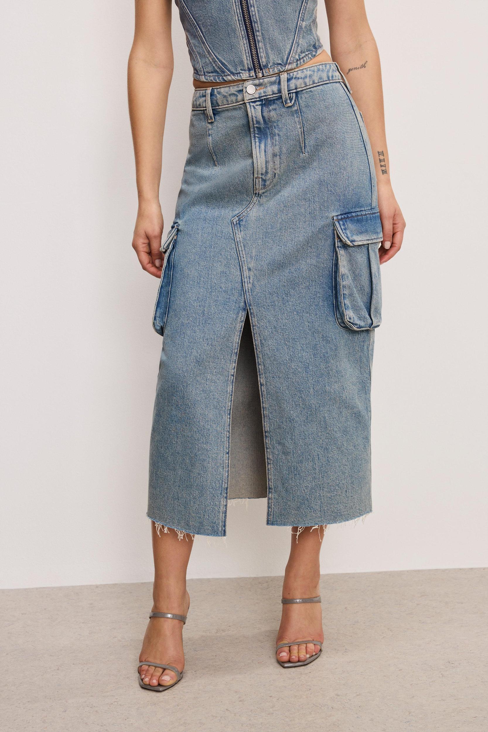 DENIM CARGO SKIRT | INDIGO762 Product Image
