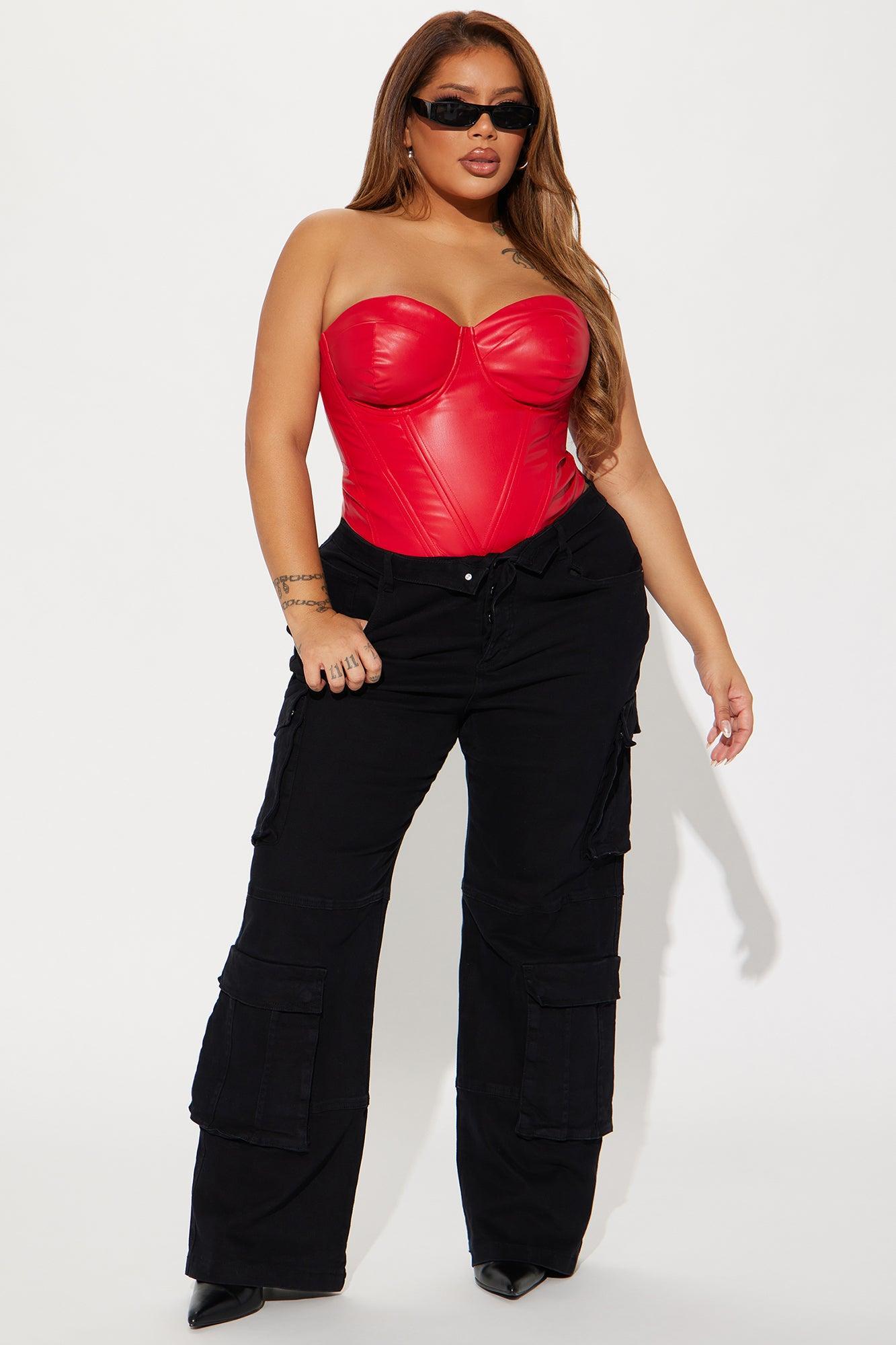 Bae For Tonight Faux Leather Corset Top - Wine Product Image