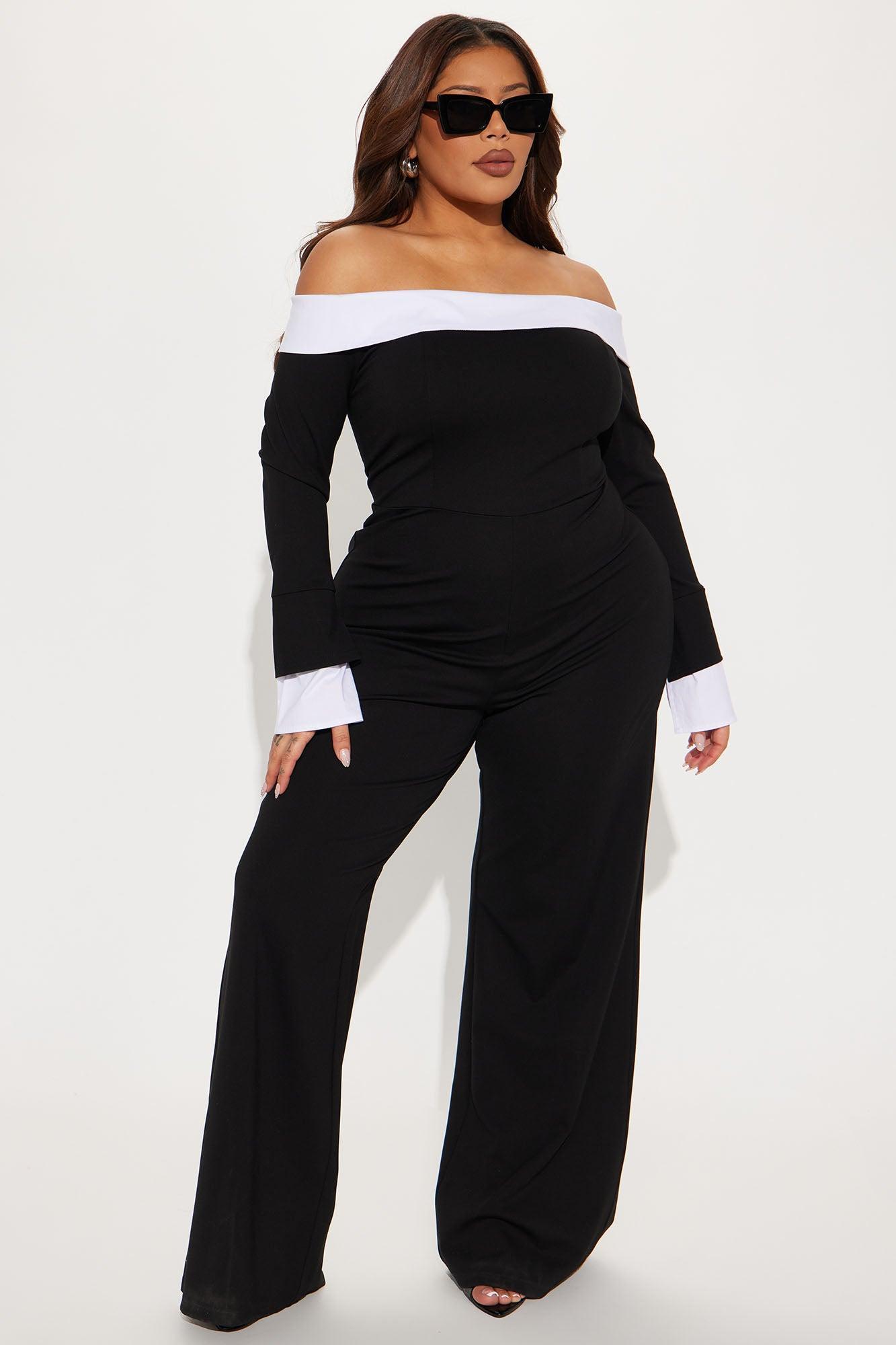 Alice Off Shoulder Jumpsuit - Black/White Product Image