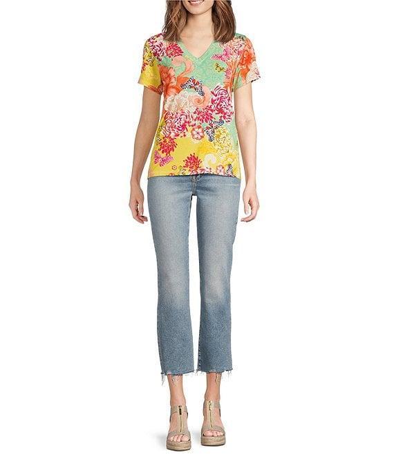 JOHNNY WAS The Janie Favorite Charlie Floral Print V-Neck Short Sleeve Knit Tee Product Image