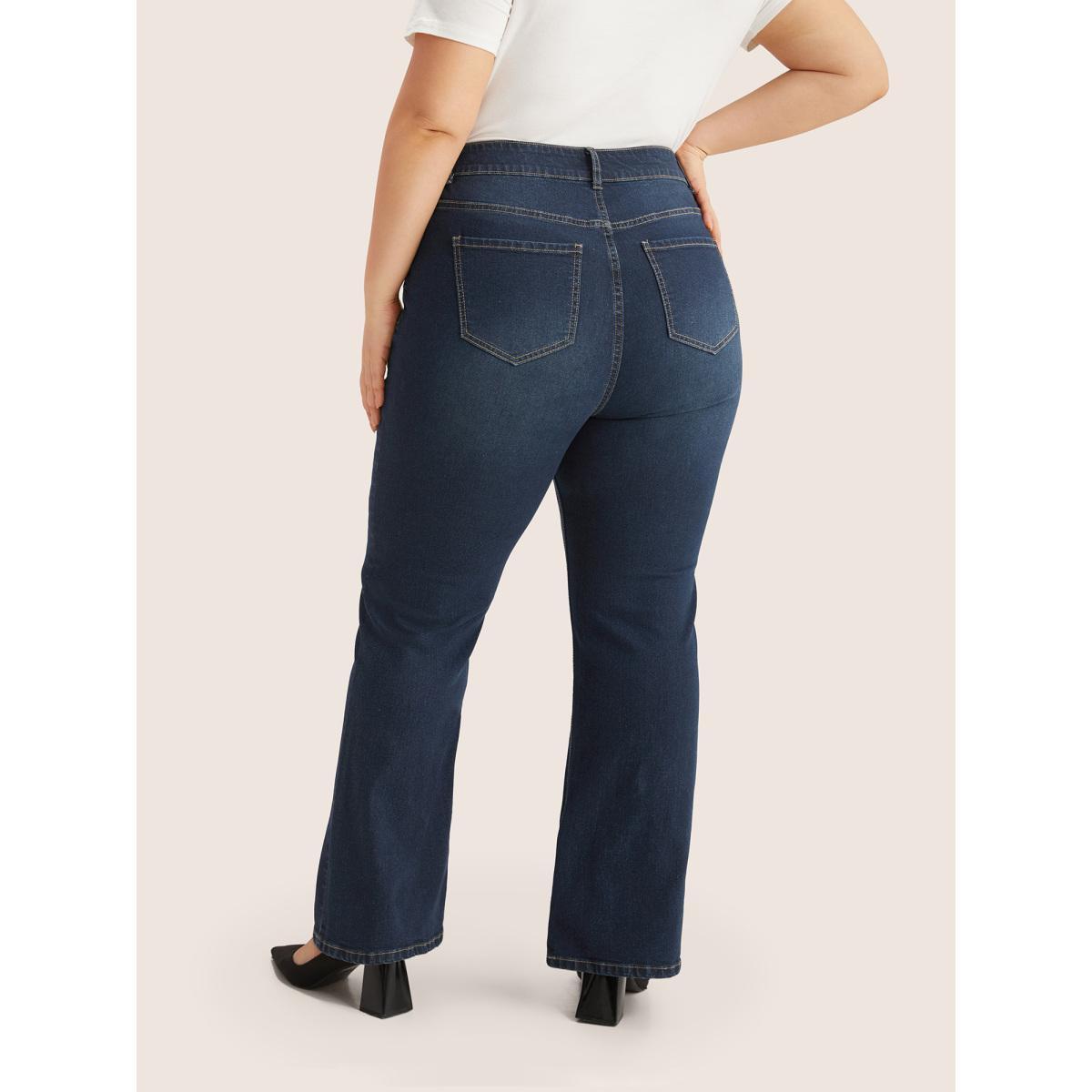 Plus Size Plain Bootcut Pocket Zipper Fly Jeans Women Indigo Casual Plain Non High stretch Slanted pocket Jeans BloomChic 16/1X Product Image