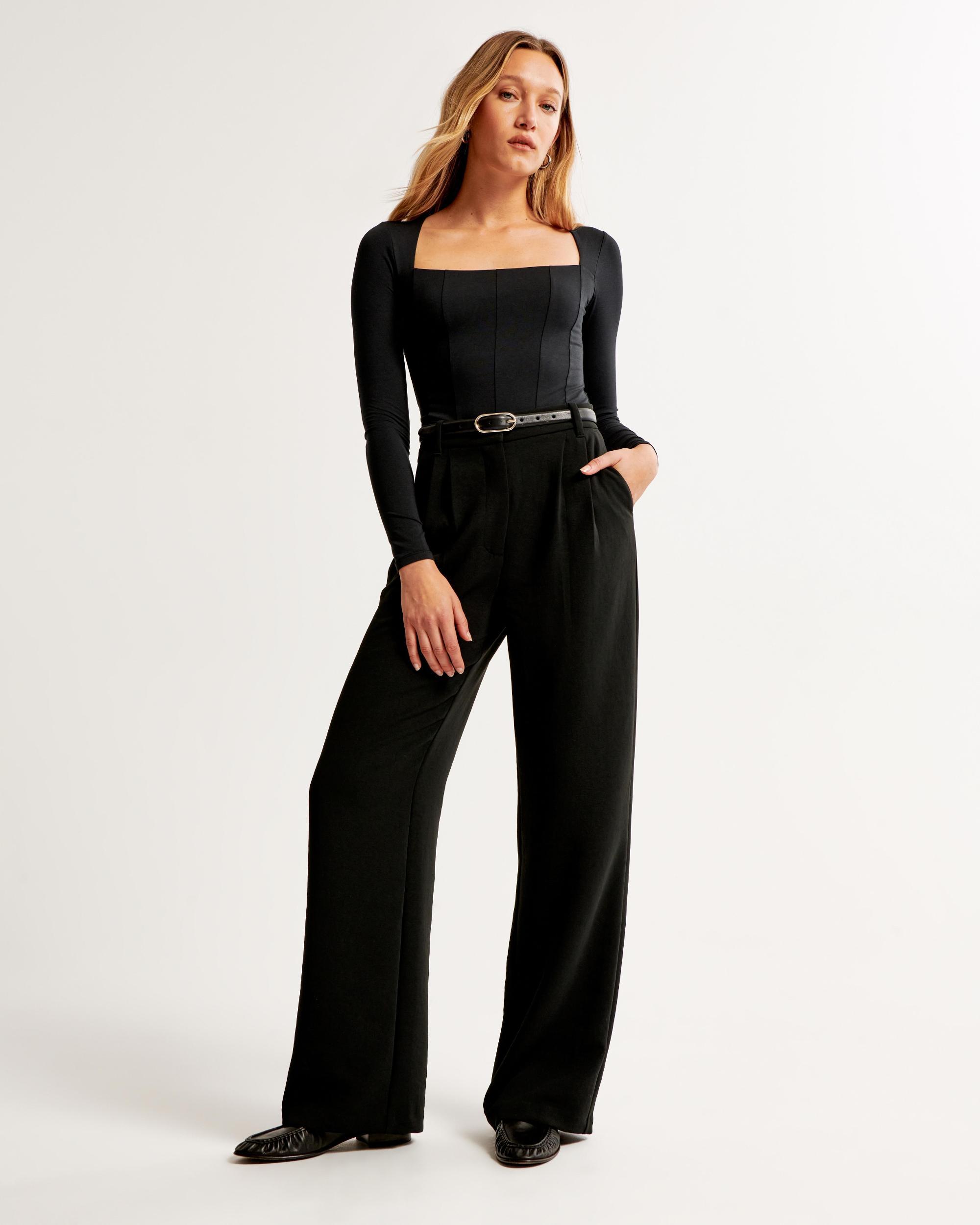 Long-Sleeve Cotton-Modal Squareneck Corset Bodysuit Product Image