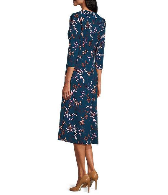 Investments Scuba Crepe Floral Vines 3/4 Sleeve Fit and Flare Dress Product Image