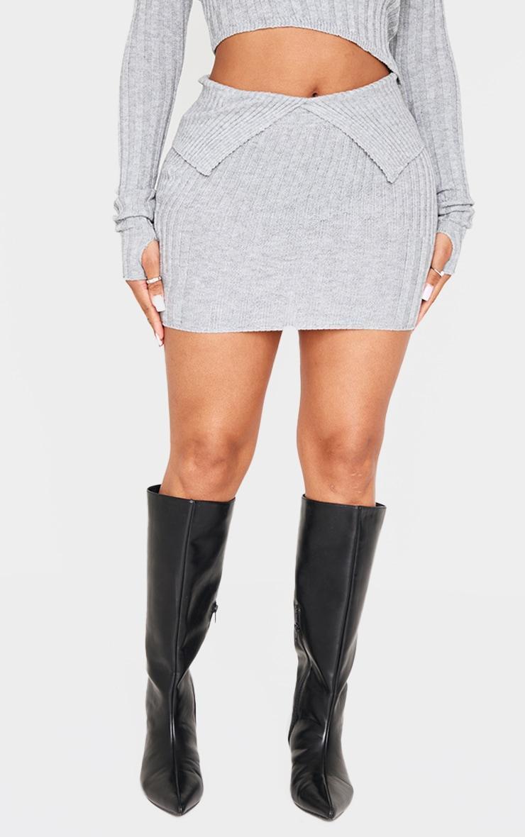 Shape Grey Fold Over Ribbed Mini Skirt Product Image