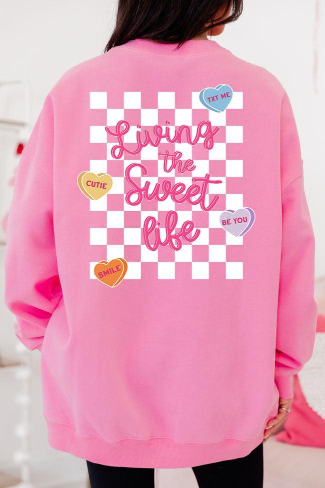 Candy Hearts Conversation Pink Oversized Graphic Sweatshirt Product Image