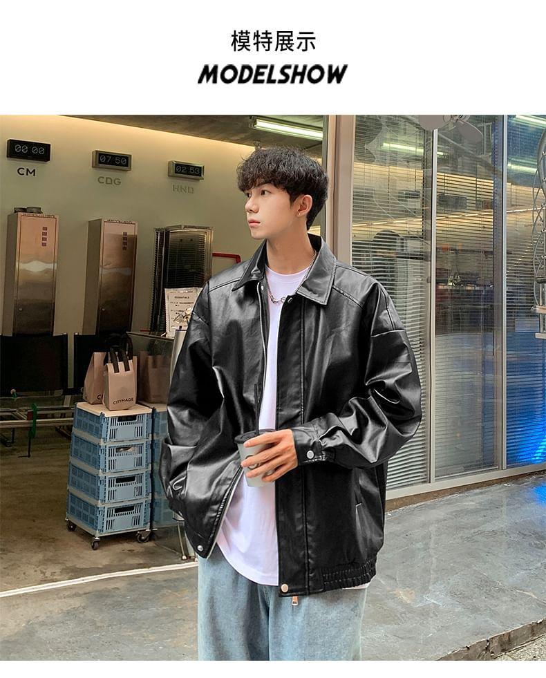 Faux Leather Zip-Up Jacket Product Image