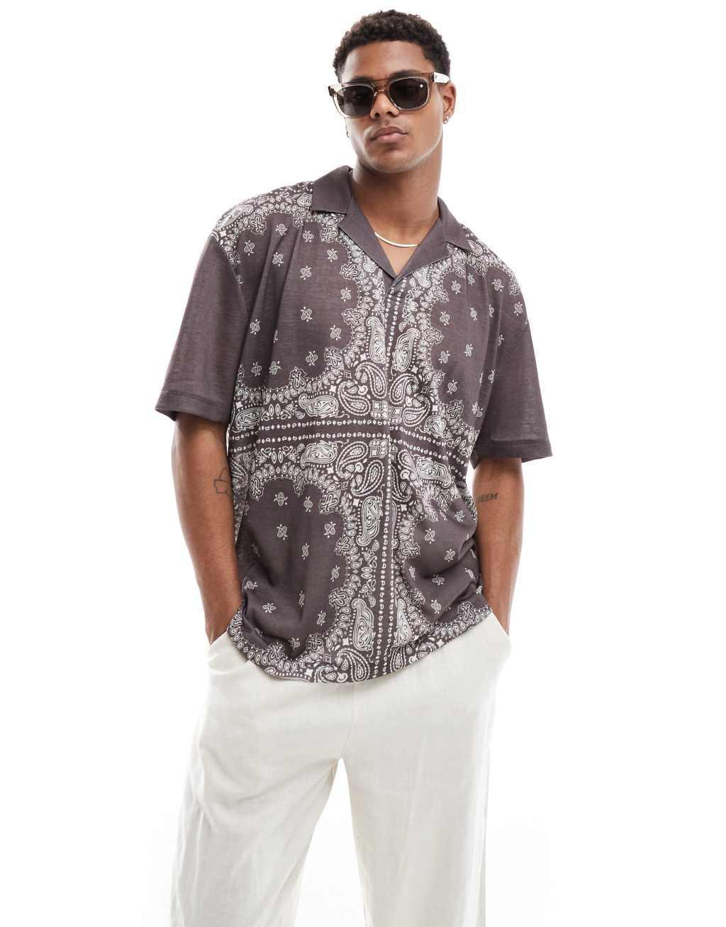 ASOS DESIGN oversized camp collar polo in paisley all over print Product Image