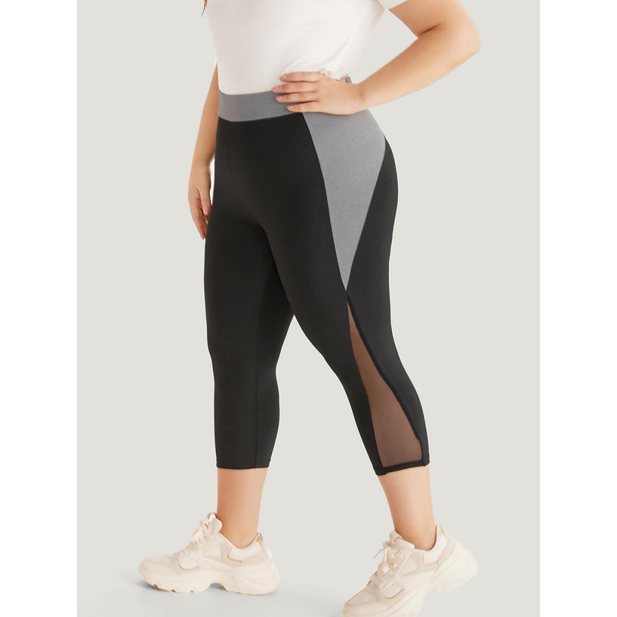 Plus Size Contrast Patchwork Mesh Skinny High Rise Leggings Women Black Casual High stretch Skinny High Rise Dailywear Leggings BloomChic 14-16/1X Product Image