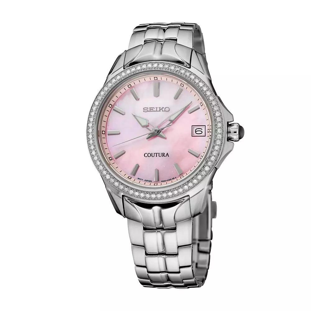 Womens Seiko Coutura Diamonds Pink Mother-of-Pearl Dial Stainless Steel Quartz Watch - SUR589 Silver Product Image