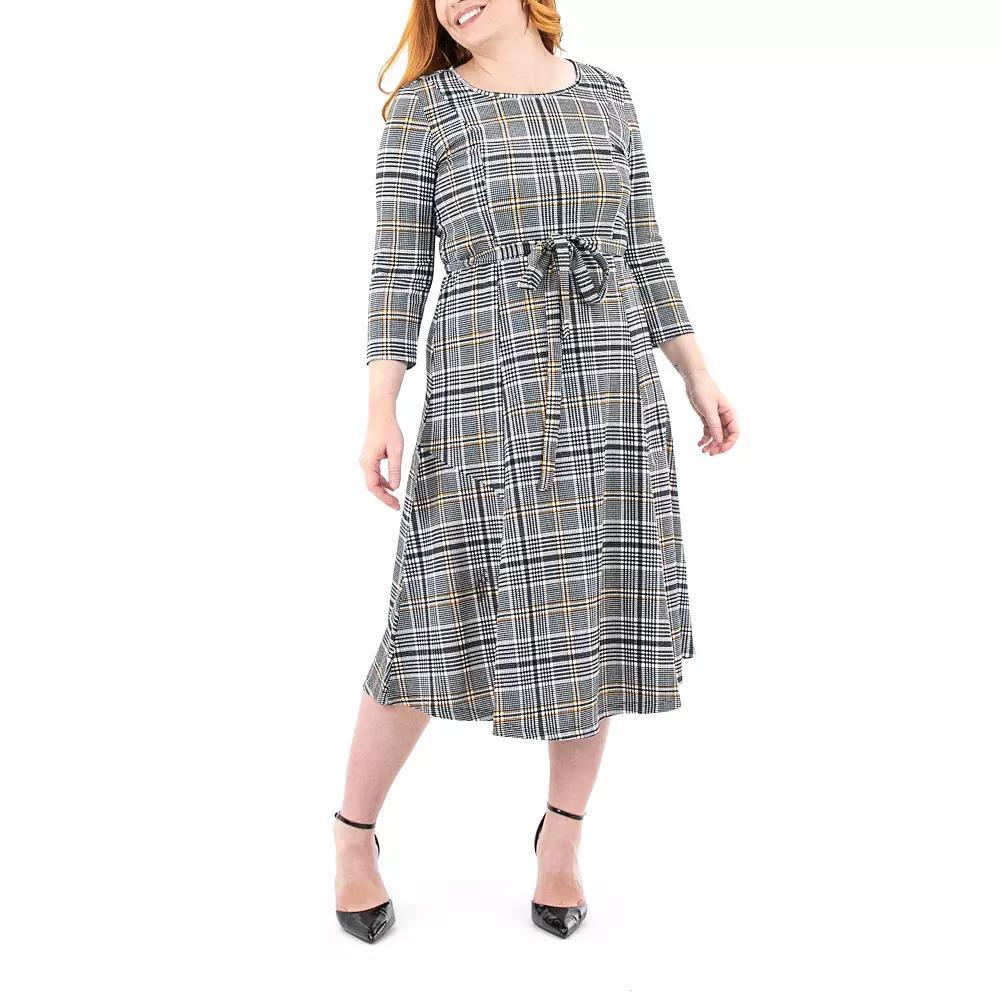 Women's Nina Leonard Sylvia Print Midi Dress, Size: Small, Navy Yellow Plaid Product Image