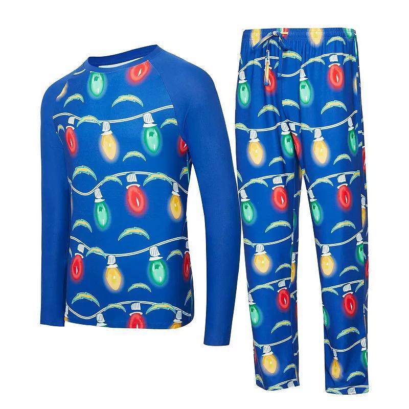 Men's Concepts Sport  Royal Los Angeles Chargers Garland Knit Raglan Long Sleeve T-Shirt and Pants Set, Size: 2XL, Blue Product Image