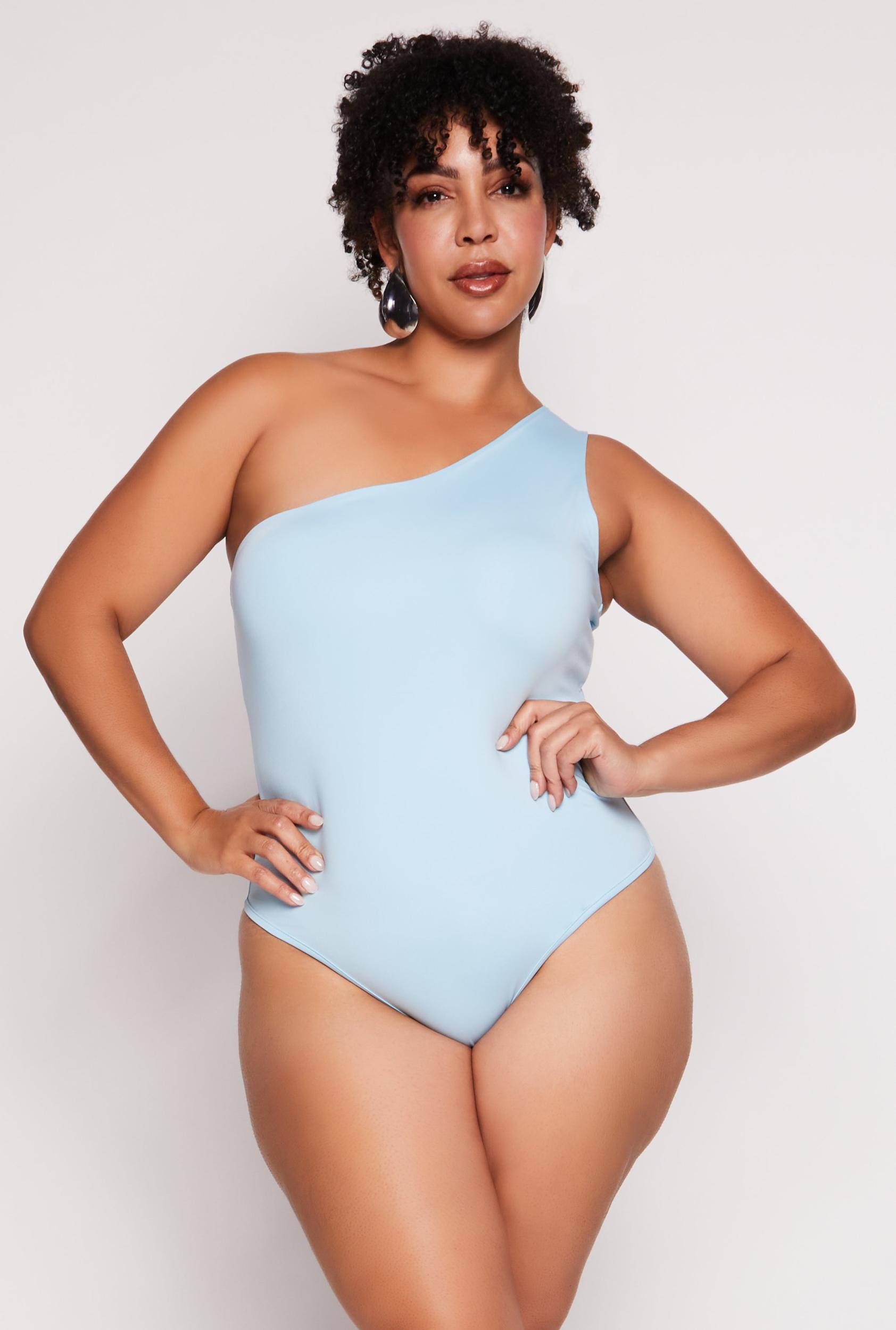 Womens Plus Size Daisy Double Lined One Shoulder Bodysuit Product Image