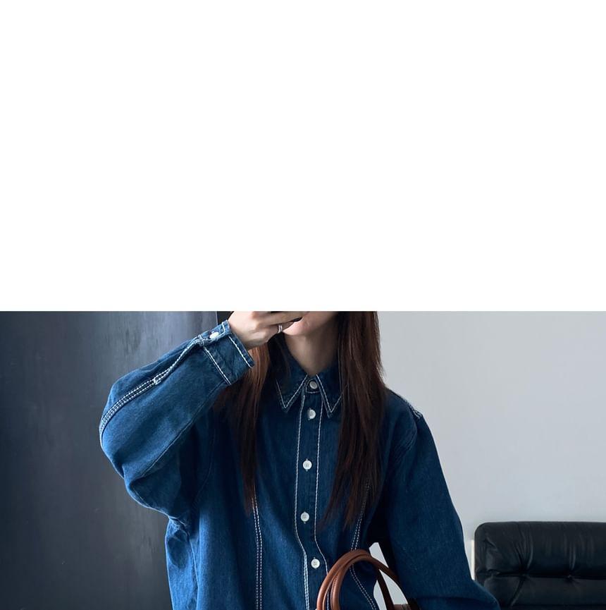 Long-Sleeve Denim Mini Shirt Dress Product Image