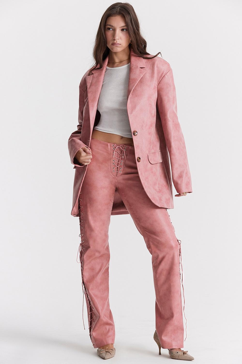 Drew Warm Pink Vegan Leather Lace Up Trousers Product Image