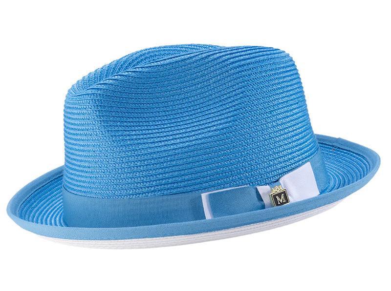 Two Tone Ribbon Stingy Brim Pinch Braided Fedora - Black with White Bottom Product Image