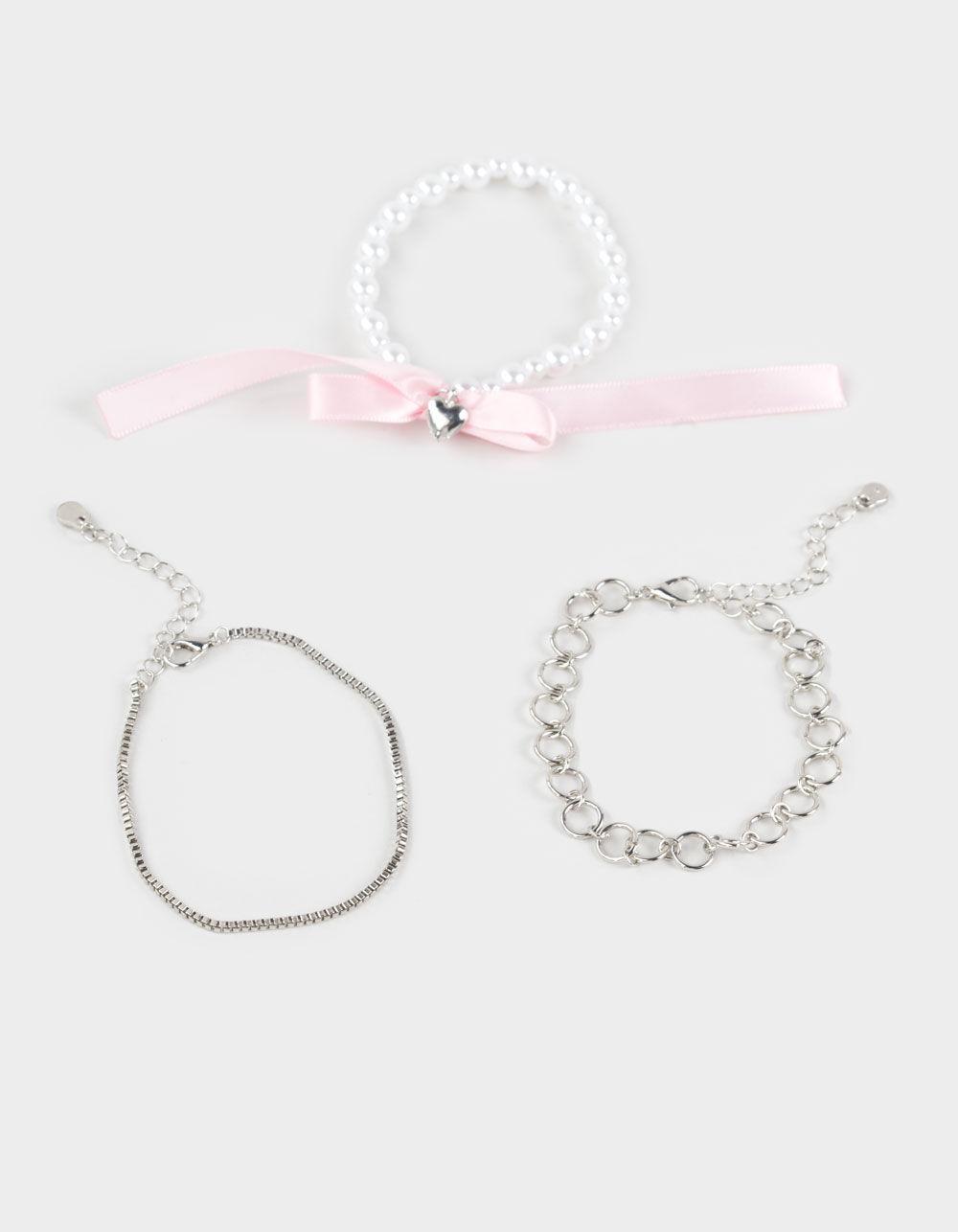 FULL TILT 3 Pack Bow/Heart Bracelets - SILVER Product Image