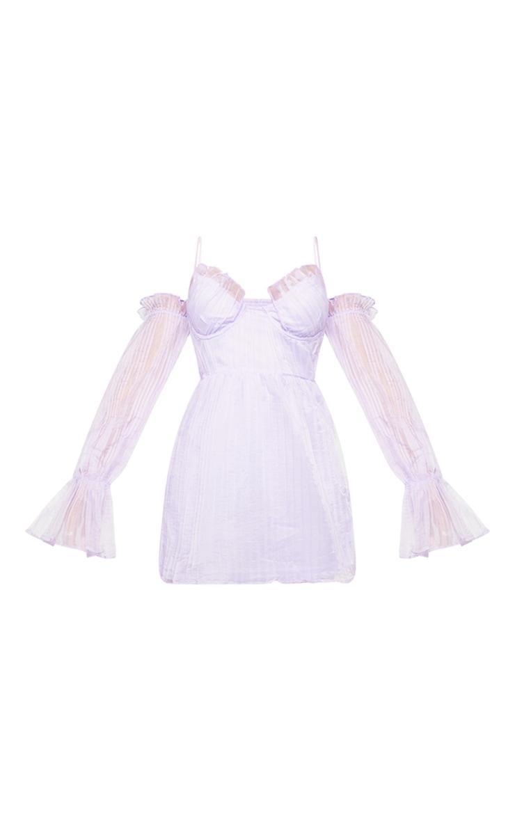 Petite Lilac Off The Shoulder Plisse Mini Dress Product Image