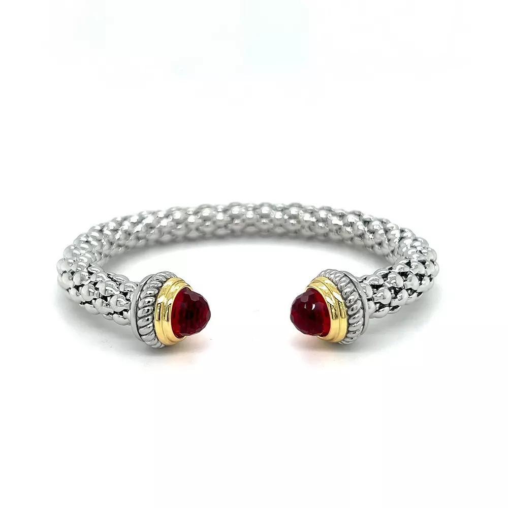 Juvell Two-Tone 18k Gold Plated Garnet Domes Bangle Bracelet, Women's, Two Tone Product Image