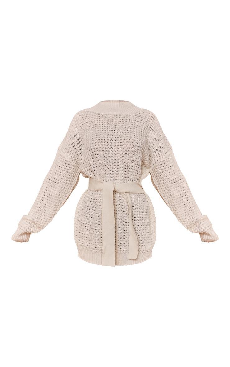 Petite Cream Soft Touch Belted Knit Sweater Dress Product Image