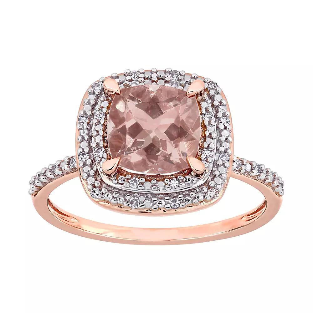 Stella Grace 14k Rose Gold Morganite & 1/3 ct. T.W. Diamond Cushion Ring, Womens 14k Pink Product Image