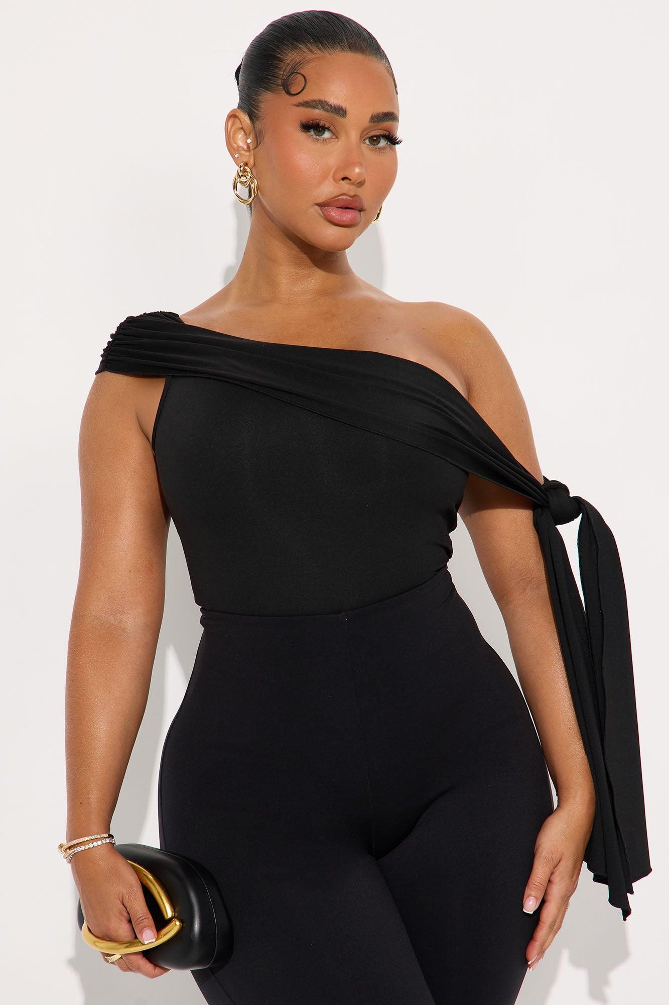 Refined Class Ruched Off Shoulder Bodysuit - Black Product Image