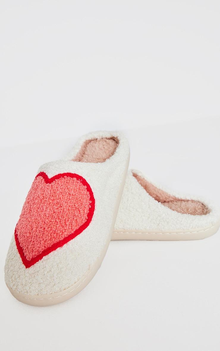 Cream Borg Heart Slippers Product Image