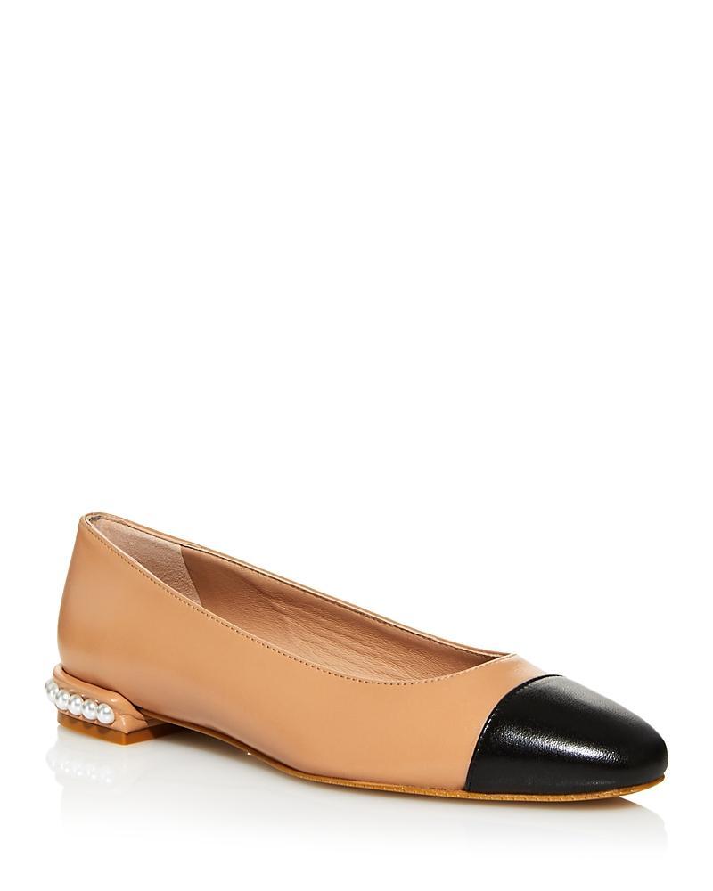 Womens Pearl-Embellished Leather Flats Product Image