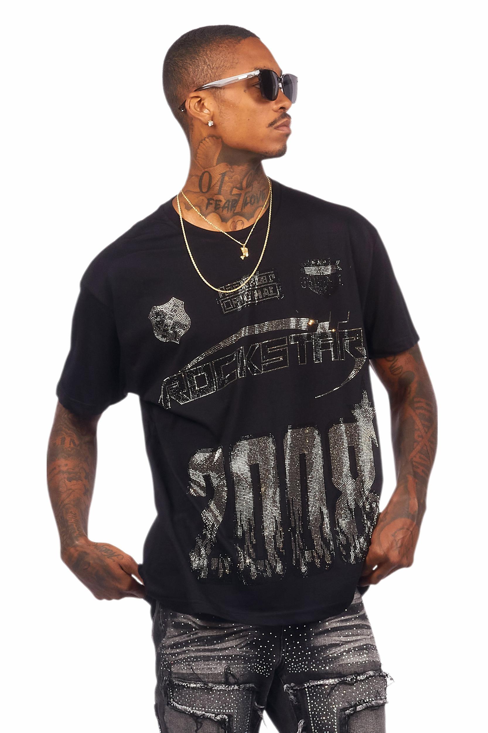 Brazen Black Graphic Rhinestone T-Shirt Male Product Image
