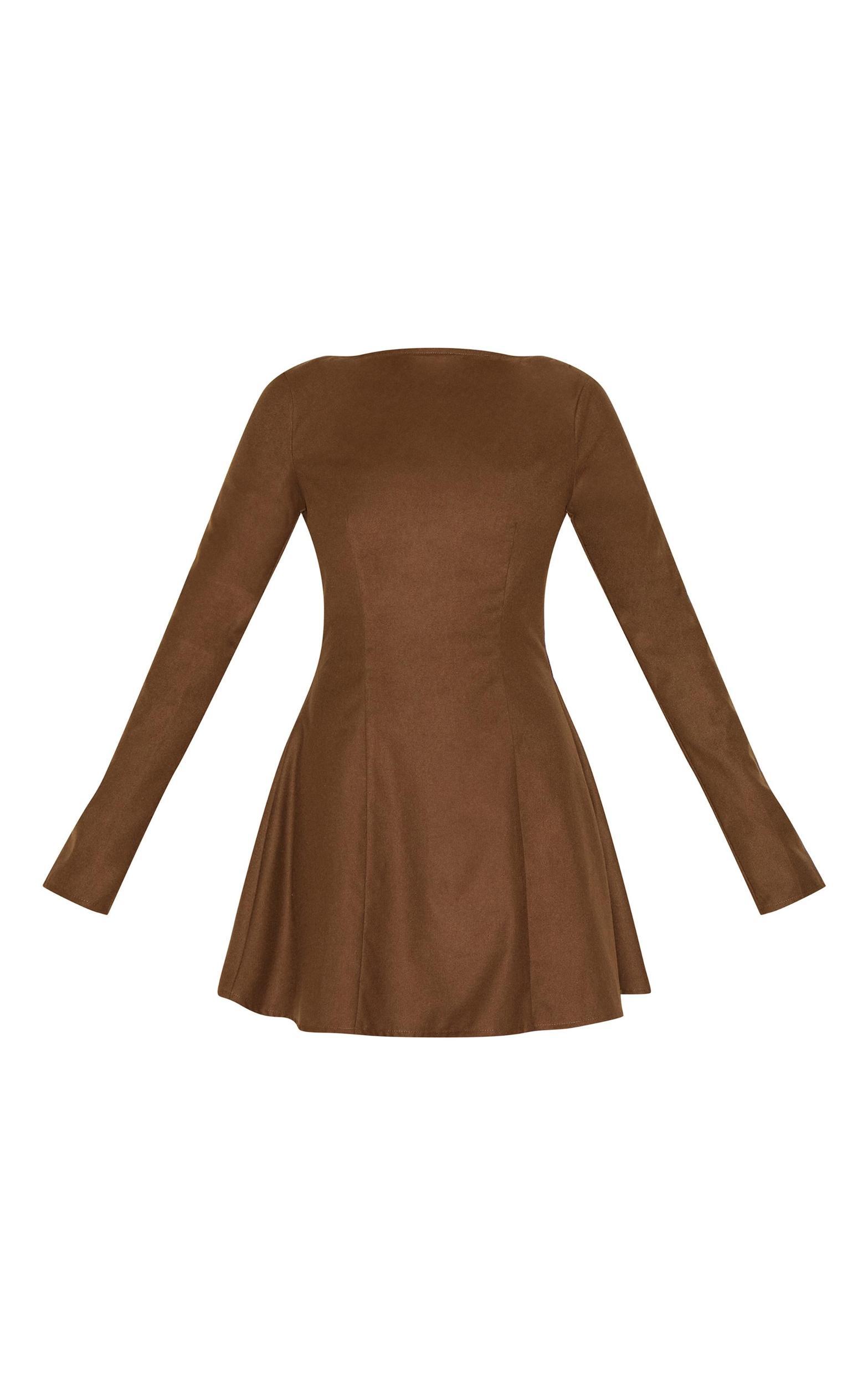 Chocolate Structured Woven Boat Neck Shift Dress Product Image