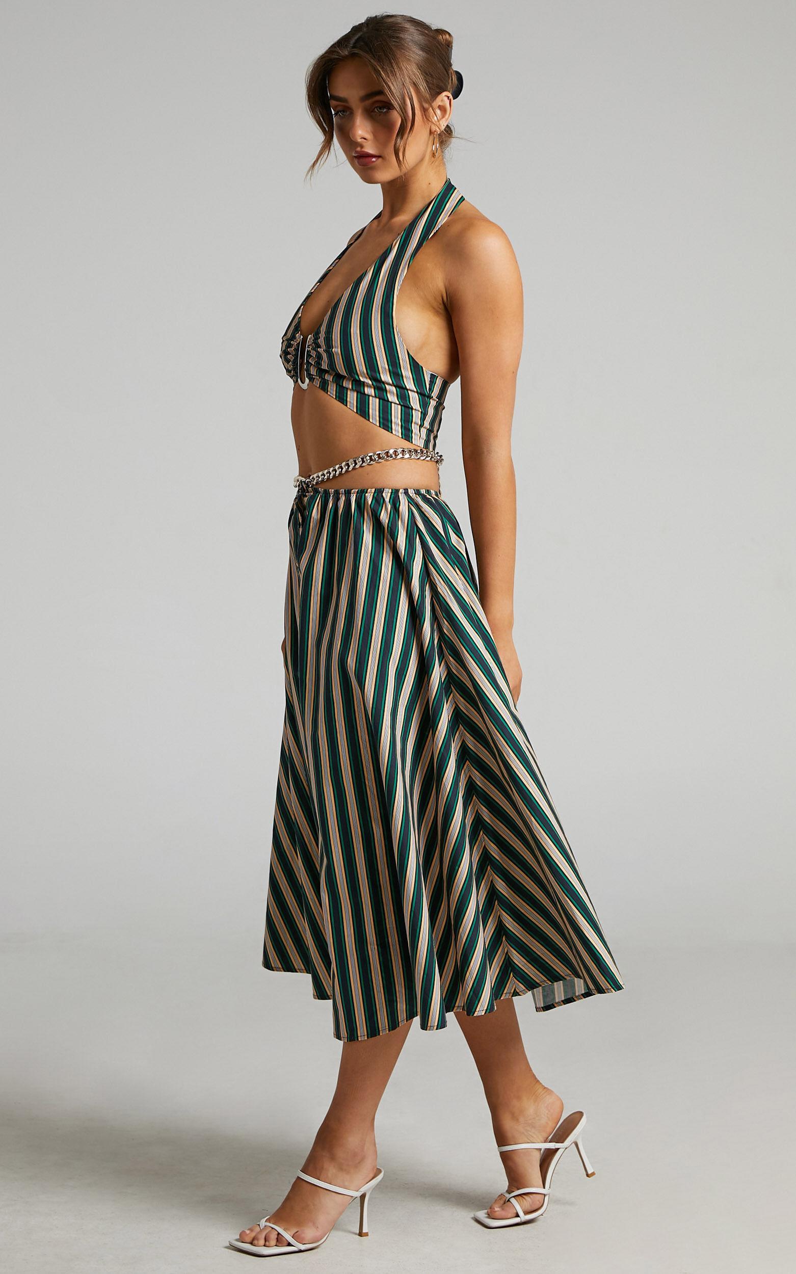 Atoir - The Gravity Midi Skirt in IVY PEACH STRIPE Product Image