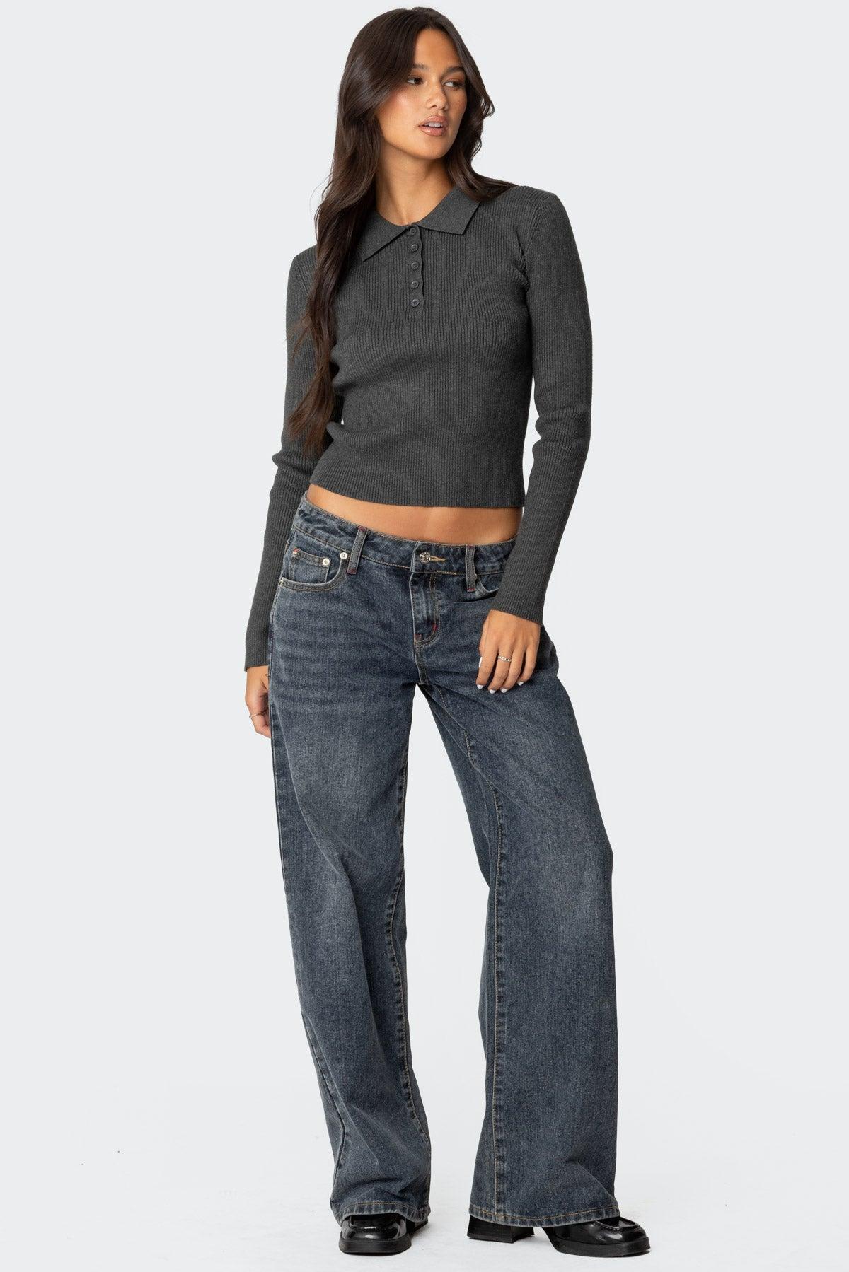 Mollie Collared Ribbed Knit Top Product Image
